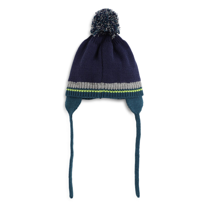 Boys Dark Blue Knitted Hat with Scarf image number 2